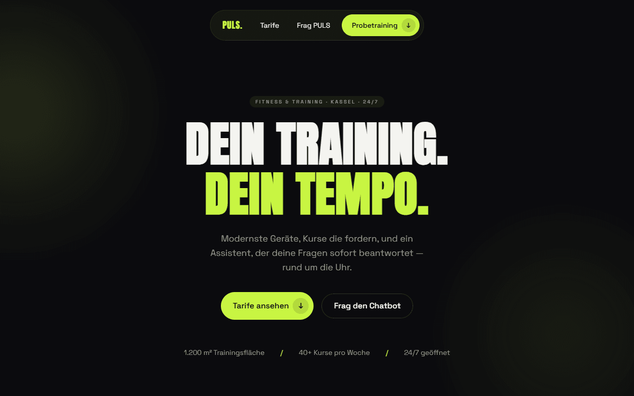 Vorschau der PULS Gym Demo-Website